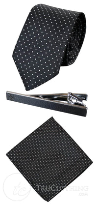 Corbata de satén Cavani - Corbata, pañuelo y pinza de corbata de satén de seda a juego para hombre, con estampado de lunares, ideal para bodas, graduaciones y la oficina.
