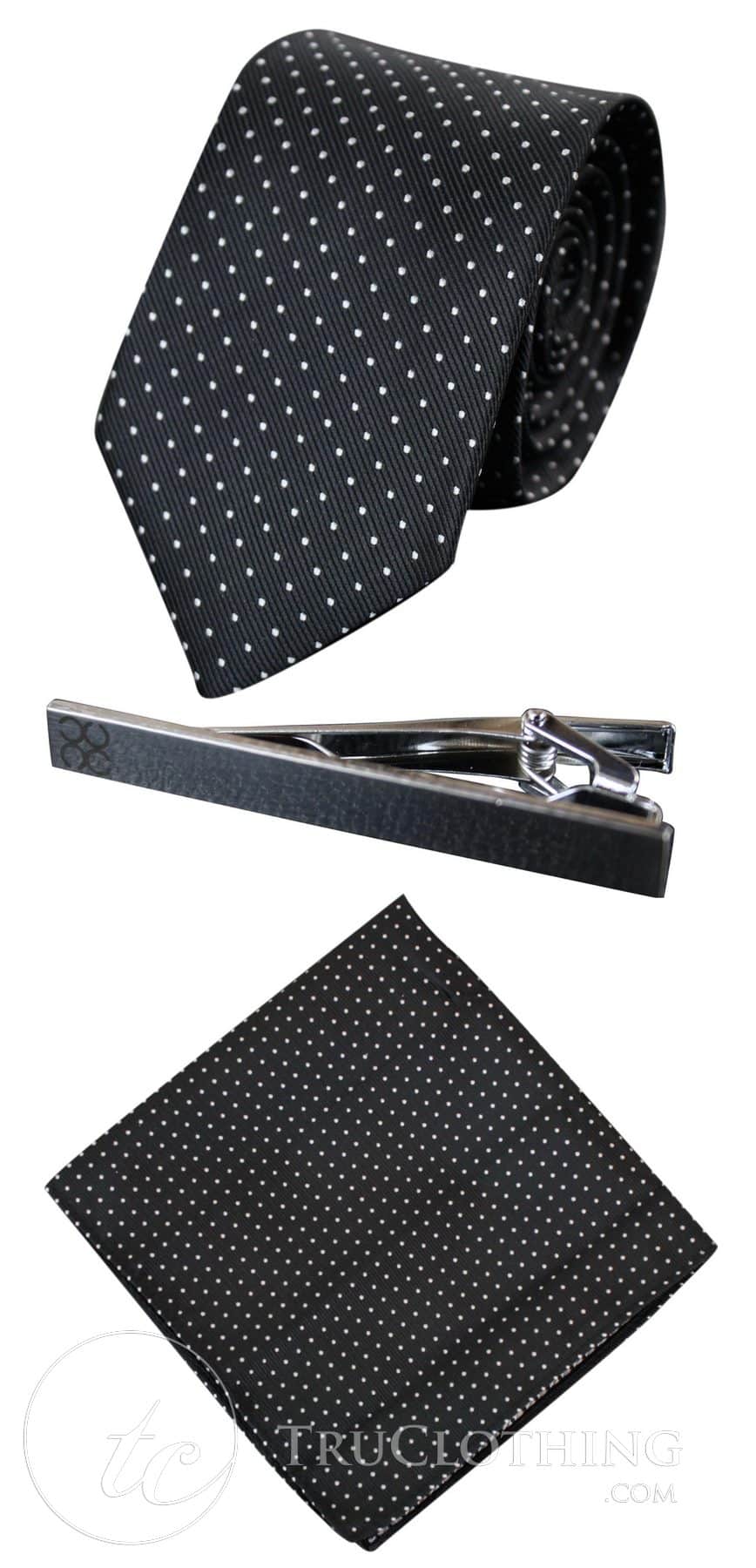 Corbata de satén Cavani - Corbata, pañuelo y pinza de corbata de satén de seda a juego para hombre, con estampado de lunares, ideal para bodas, graduaciones y la oficina.