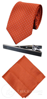 Corbata de satén Cavani - Corbata, pañuelo y pinza de corbata de satén de seda a juego para hombre, con estampado de lunares, ideal para bodas, graduaciones y la oficina.