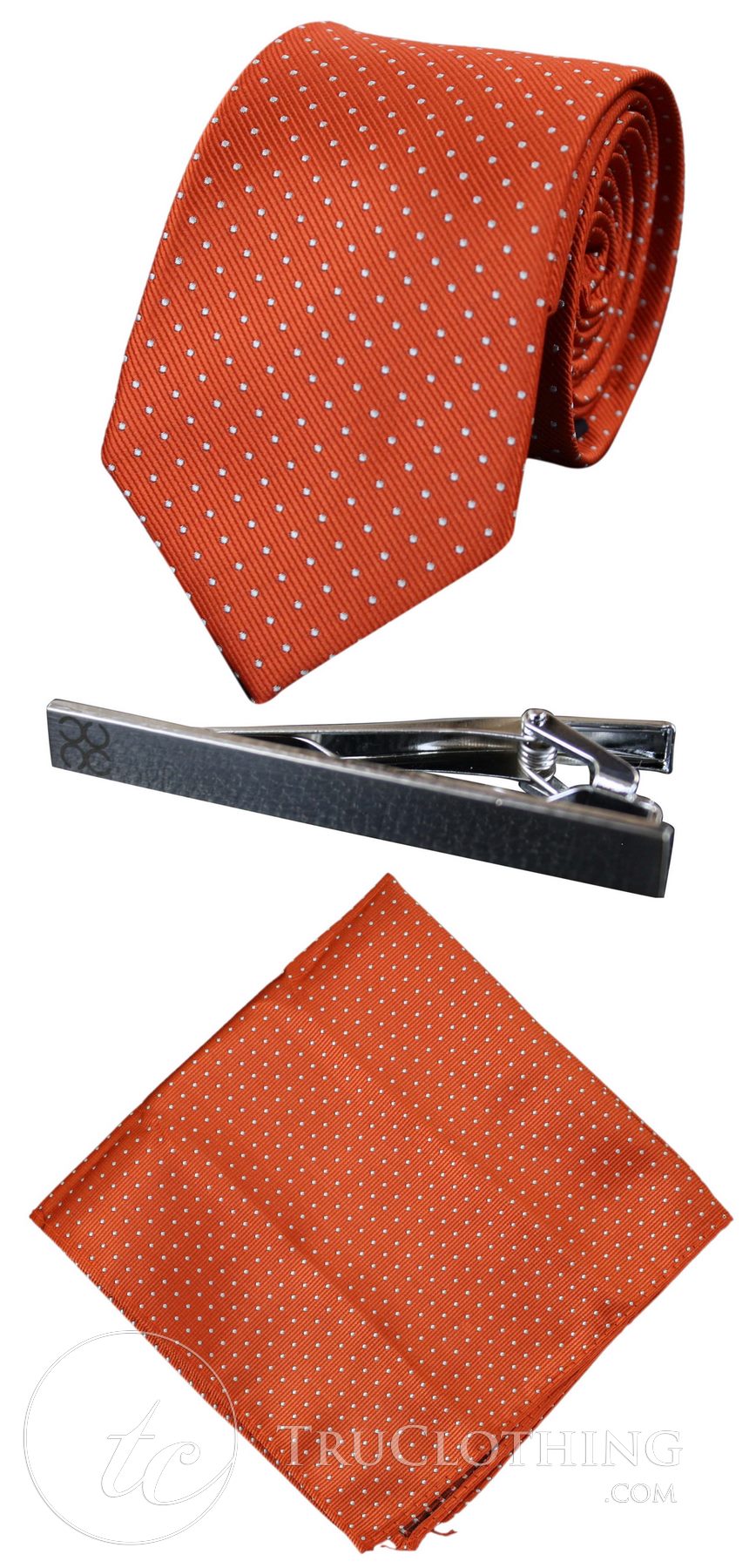 Corbata de satén Cavani - Corbata, pañuelo y pinza de corbata de satén de seda a juego para hombre, con estampado de lunares, ideal para bodas, graduaciones y la oficina.