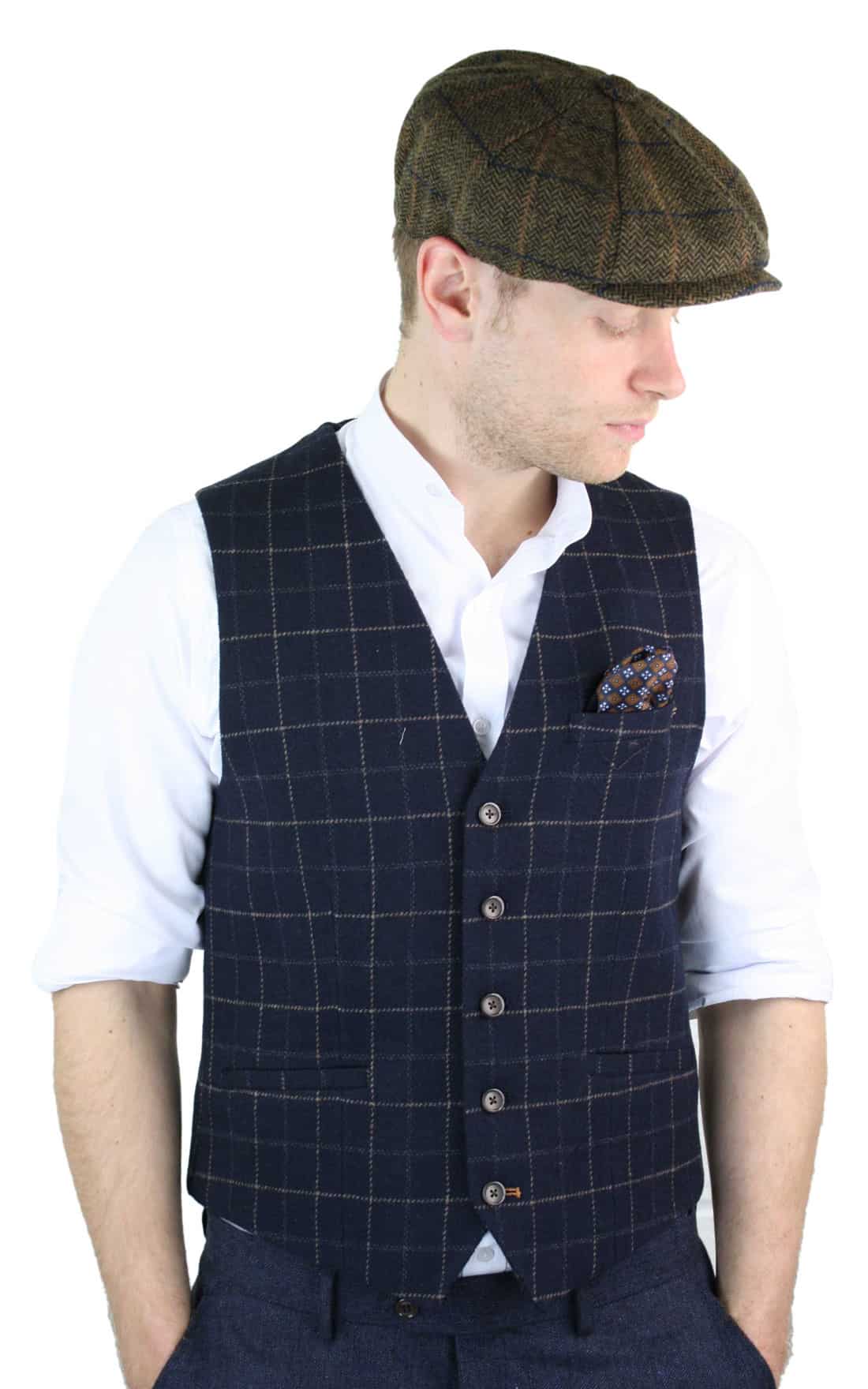 Cavani Shelby - Chaleco de tweed a cuadros azul marino para hombre