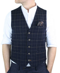 Cavani Shelby - Chaleco de tweed a cuadros azul marino para hombre