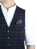Cavani Shelby - Chaleco de tweed a cuadros azul marino para hombre