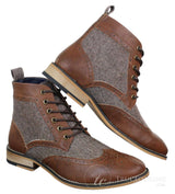 Cavani Sherlock - Botines de hombre de piel y tweed con estampado de espiga.