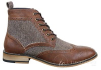 Cavani Sherlock - Botines de hombre de piel y tweed con estampado de espiga.