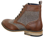 Cavani Sherlock - Botines de hombre de piel y tweed con estampado de espiga.