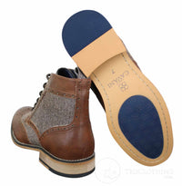 Cavani Sherlock - Botines de hombre de piel y tweed con estampado de espiga.