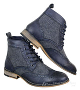 Cavani Sherlock - Botines de hombre de piel y tweed con estampado de espiga.