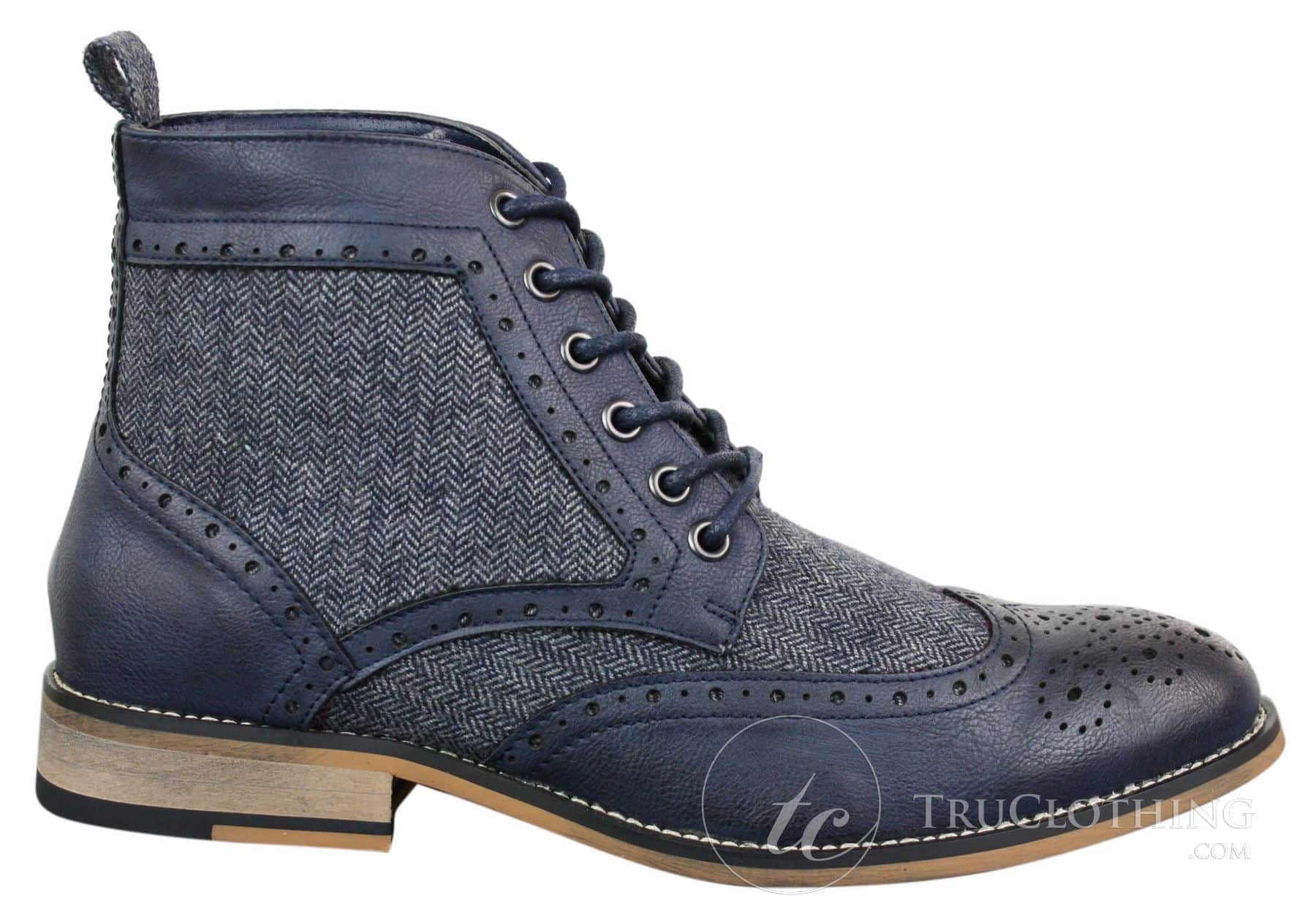 Cavani Sherlock - Botines de hombre de piel y tweed con estampado de espiga.