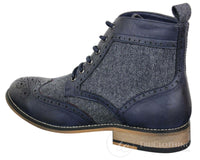 Cavani Sherlock - Botines de hombre de piel y tweed con estampado de espiga.