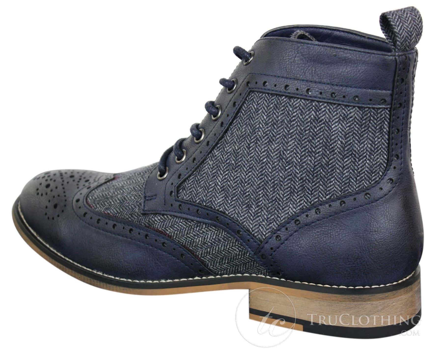 Cavani Sherlock - Botines de hombre de piel y tweed con estampado de espiga.