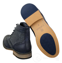 Cavani Sherlock - Botines de hombre de piel y tweed con estampado de espiga.