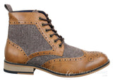Cavani Sherlock - Botines de hombre de piel y tweed con estampado de espiga.