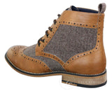 Cavani Sherlock - Botines de hombre de piel y tweed con estampado de espiga.