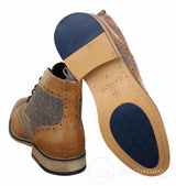 Cavani Sherlock - Botines de hombre de piel y tweed con estampado de espiga.