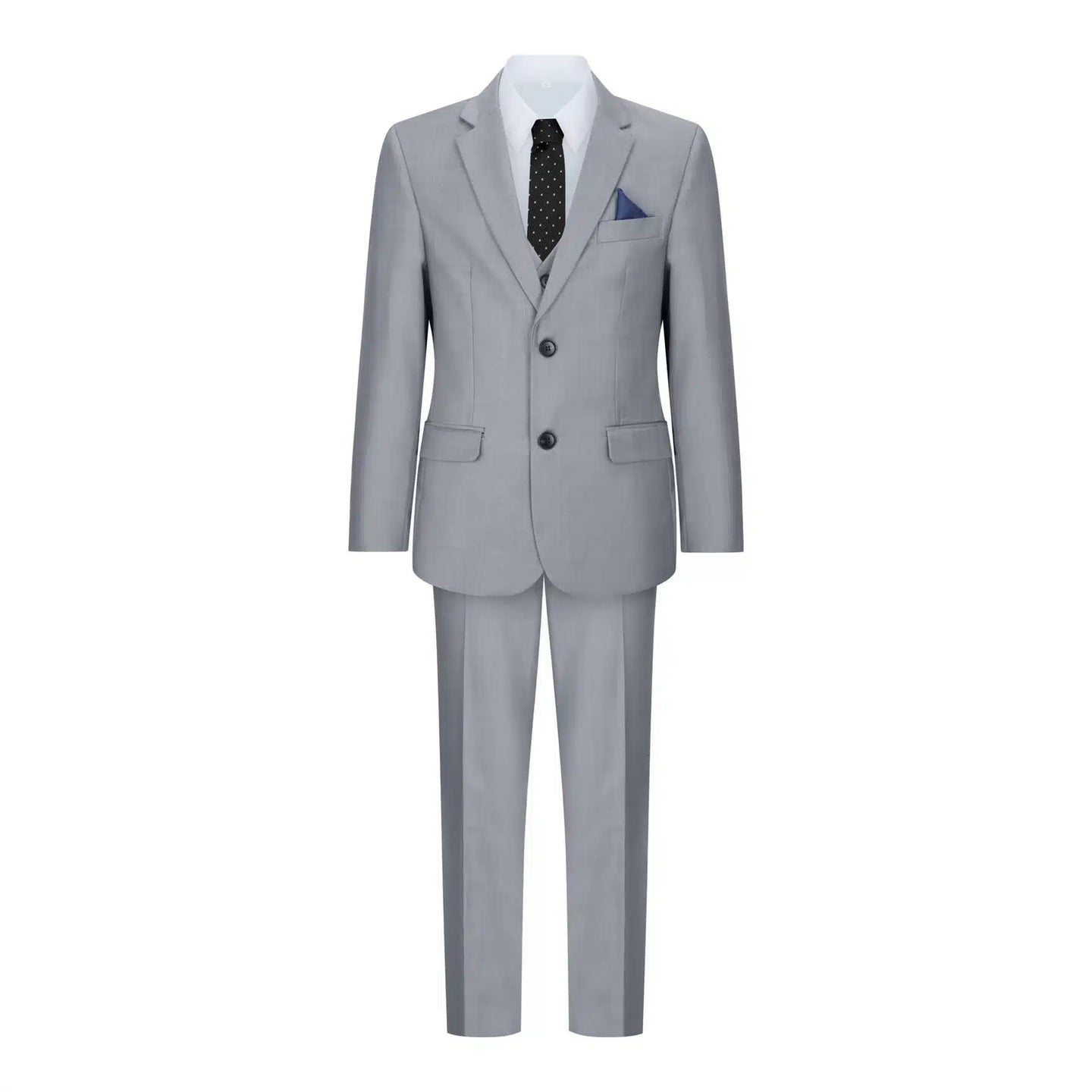Traje de 3 piezas gris claro para niño, estilo clásico para bodas, fiestas y bautizos.