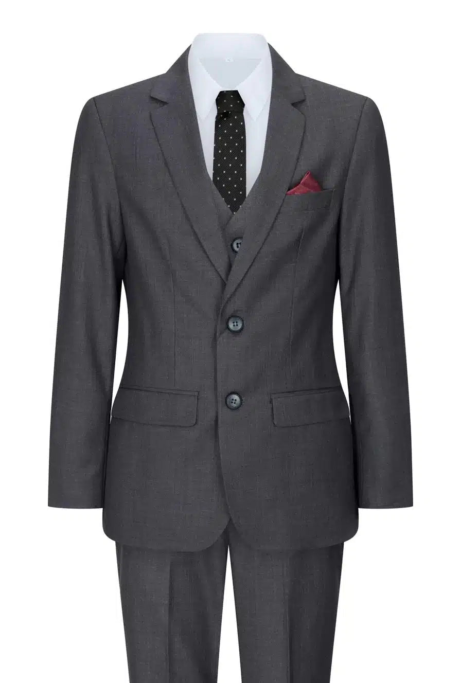 Traje de 3 piezas para niño, color gris oscuro carbón, estilo clásico para bodas y fiestas (vintage).