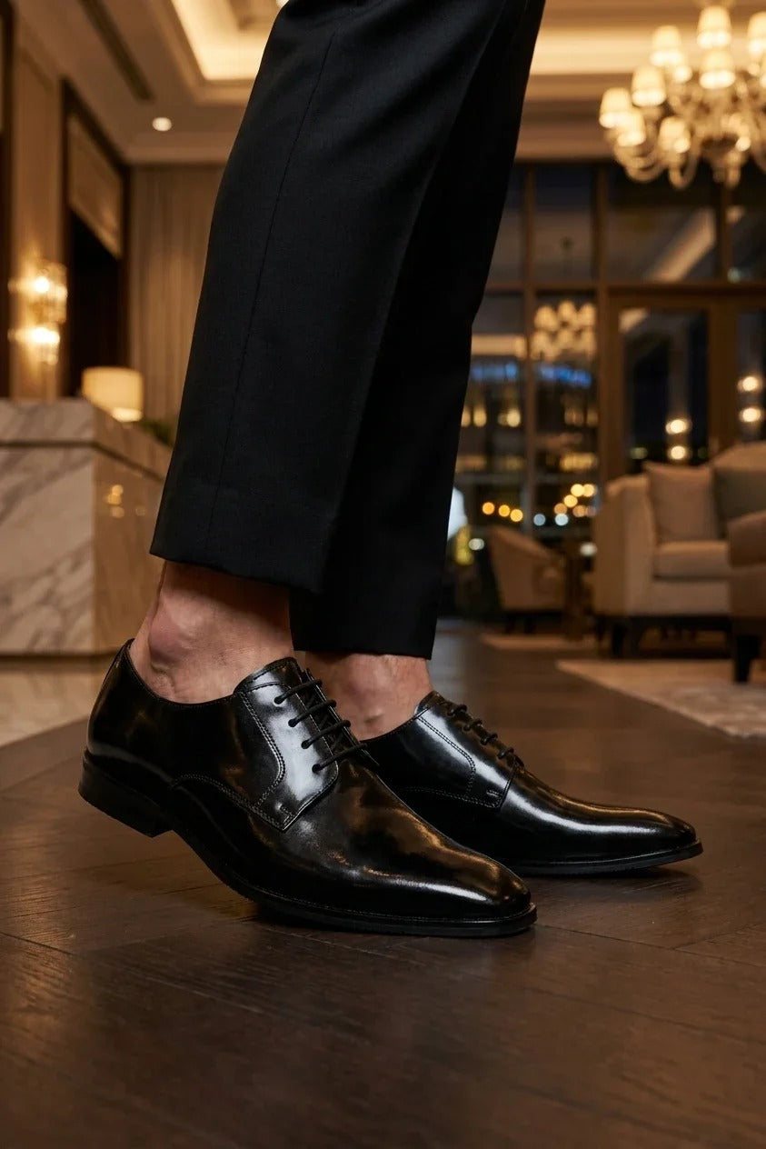 Chester - Zapatos Derby negros de hombre, pulidos y brillantes