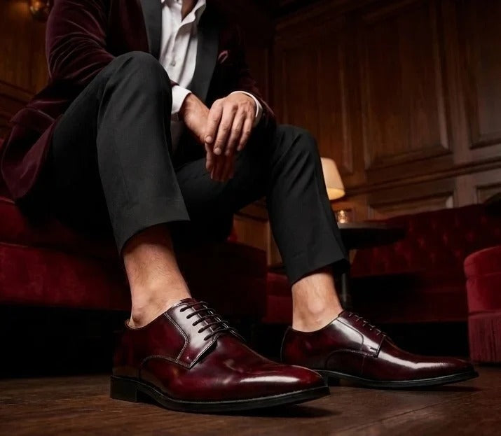 Chester - Zapatos Derby de hombre color burdeos brillante pulido