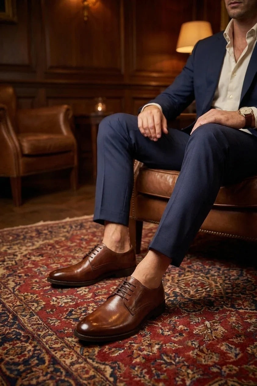 Chester - Zapatos Derby para hombre color tostado brillante