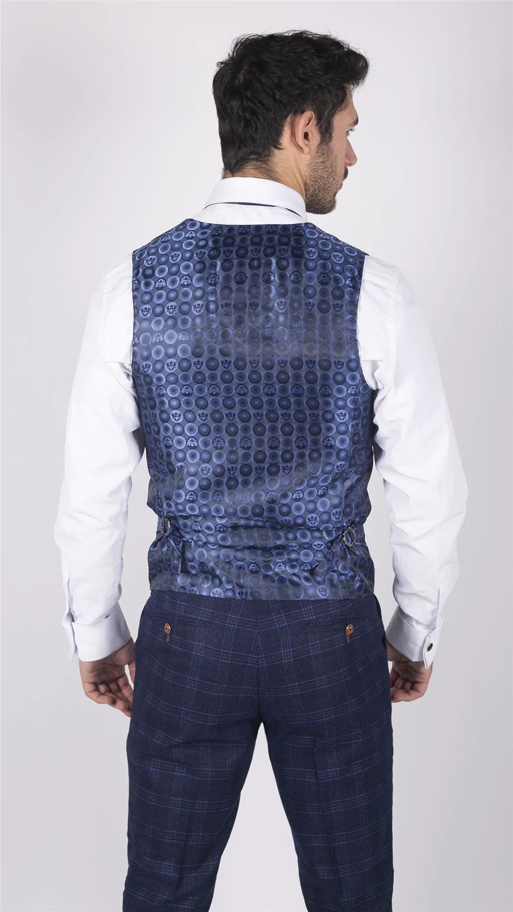 Traje de tres piezas para hombre Marc Darcy, azul a cuadros, estilo Príncipe de Gales, corte elegante e informal, Chigwell