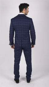 Traje de tres piezas para hombre Marc Darcy, azul a cuadros, estilo Príncipe de Gales, corte elegante e informal, Chigwell