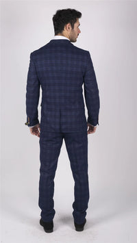 Traje de tres piezas para hombre Marc Darcy, azul a cuadros, estilo Príncipe de Gales, corte elegante e informal, Chigwell