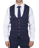 Chaleco de hombre Marc Darcy azul a cuadros estilo Príncipe de Gales, corte ajustado, elegante e informal, marca Chigwell