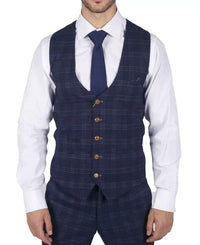 Chaleco de hombre Marc Darcy azul a cuadros estilo Príncipe de Gales, corte ajustado, elegante e informal, marca Chigwell