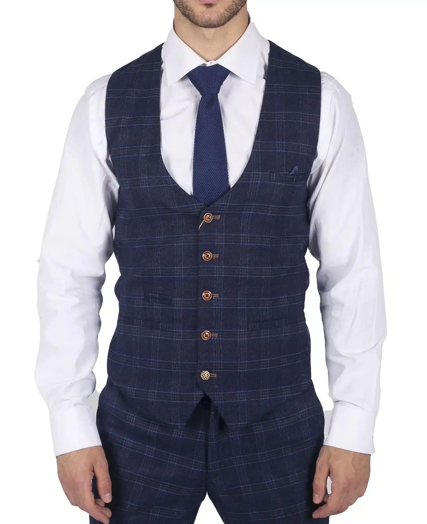 Chaleco de hombre Marc Darcy azul a cuadros estilo Príncipe de Gales, corte ajustado, elegante e informal, marca Chigwell