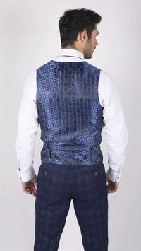 Chaleco de hombre Marc Darcy azul a cuadros estilo Príncipe de Gales, corte ajustado, elegante e informal, marca Chigwell