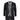 Traje de boda de tres piezas para hombre, color negro, con corbata plateada y chaleco adornado.