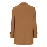 Abrigo de lana para hombre de 3/4 color camel tostado, cuello clásico abotonado y parche en el hombro.