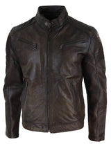 Chaqueta clásica de cuero auténtico marrón para hombre - Chaqueta de carreras marrón