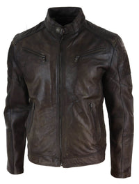 Chaqueta clásica de cuero auténtico marrón para hombre - Chaqueta de carreras marrón
