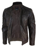 Chaqueta clásica de cuero auténtico marrón para hombre - Chaqueta de carreras marrón