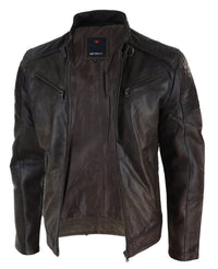 Chaqueta clásica de cuero auténtico marrón para hombre - Chaqueta de carreras marrón