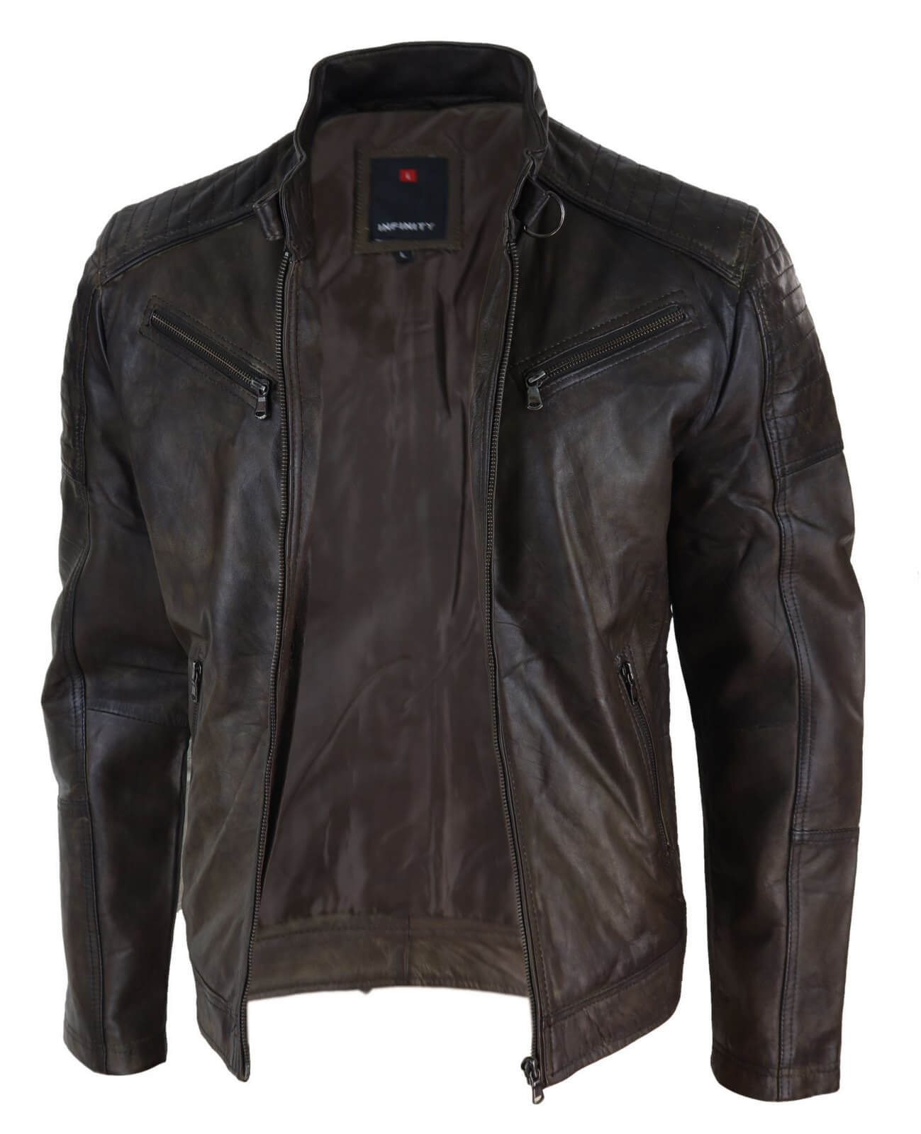 Chaqueta clásica de cuero auténtico marrón para hombre - Chaqueta de carreras marrón