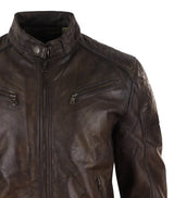 Chaqueta clásica de cuero auténtico marrón para hombre - Chaqueta de carreras marrón