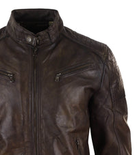 Chaqueta clásica de cuero auténtico marrón para hombre - Chaqueta de carreras marrón
