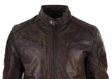 Chaqueta clásica de cuero auténtico marrón para hombre - Chaqueta de carreras marrón