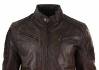 Chaqueta clásica de cuero auténtico marrón para hombre - Chaqueta de carreras marrón