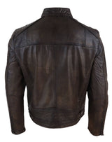 Chaqueta clásica de cuero auténtico marrón para hombre - Chaqueta de carreras marrón