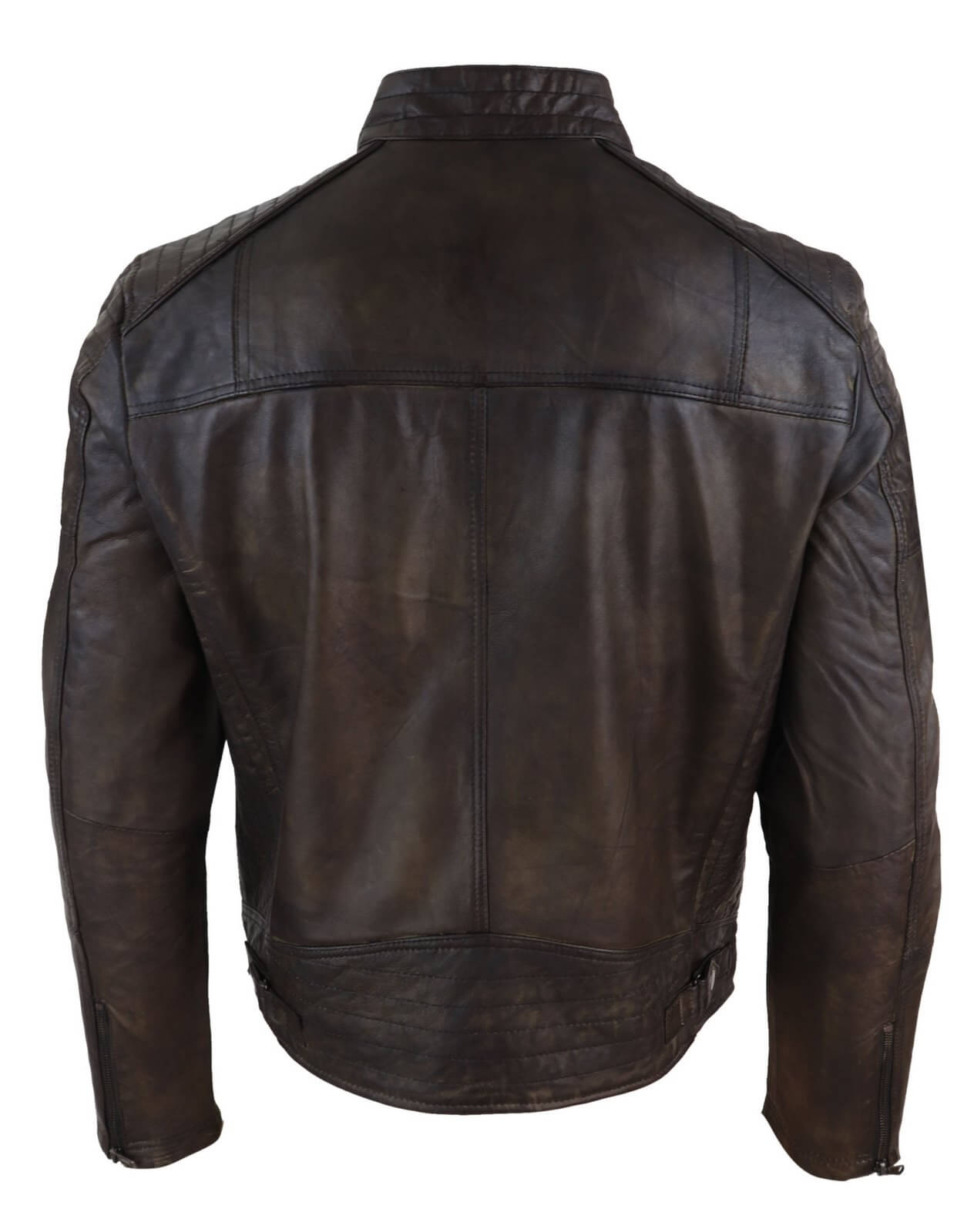 Chaqueta clásica de cuero auténtico marrón para hombre - Chaqueta de carreras marrón