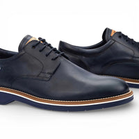 Claret - Zapatos Derby de hombre de cuero azul con cordones