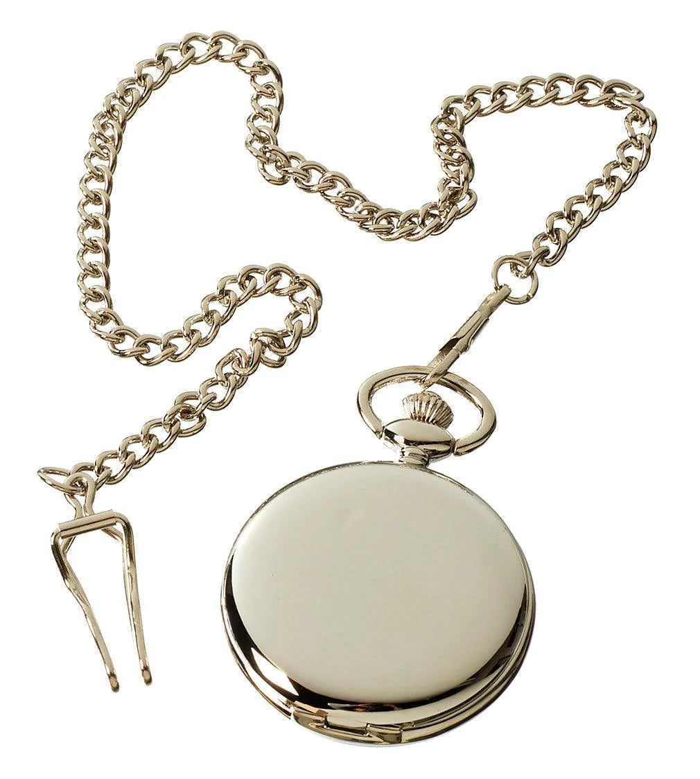 Reloj de bolsillo clásico de plata estilo años 20 con cadena.
