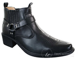 Botas tobilleras de cuero para hombre CLASSIQUE MBO 3136, color marrón claro y negro, estilo vaquero western con hebilla.