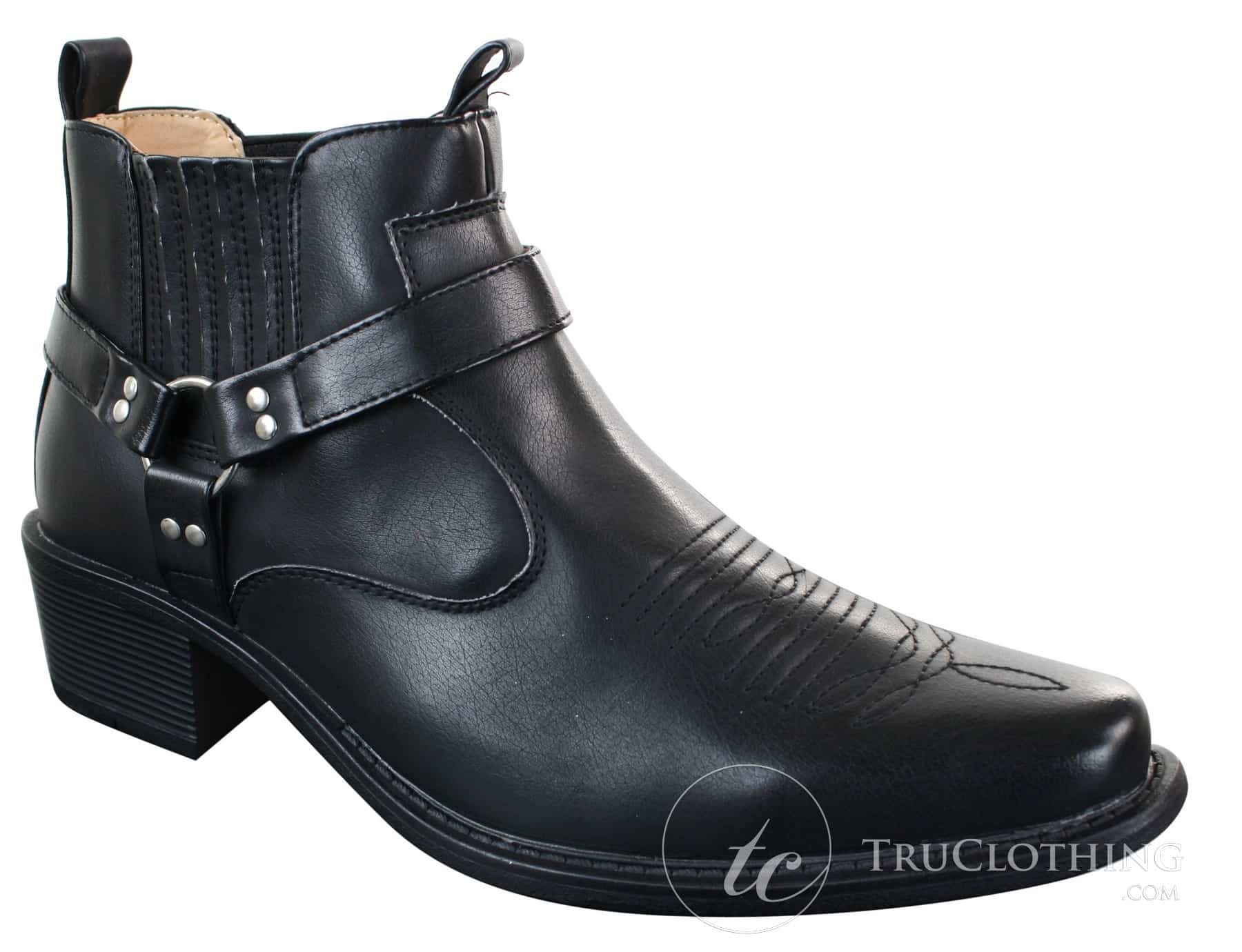 Botas tobilleras de cuero para hombre CLASSIQUE MBO 3136, color marrón claro y negro, estilo vaquero western con hebilla.