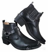 Botas tobilleras de cuero para hombre CLASSIQUE MBO 3136, color marrón claro y negro, estilo vaquero western con hebilla.