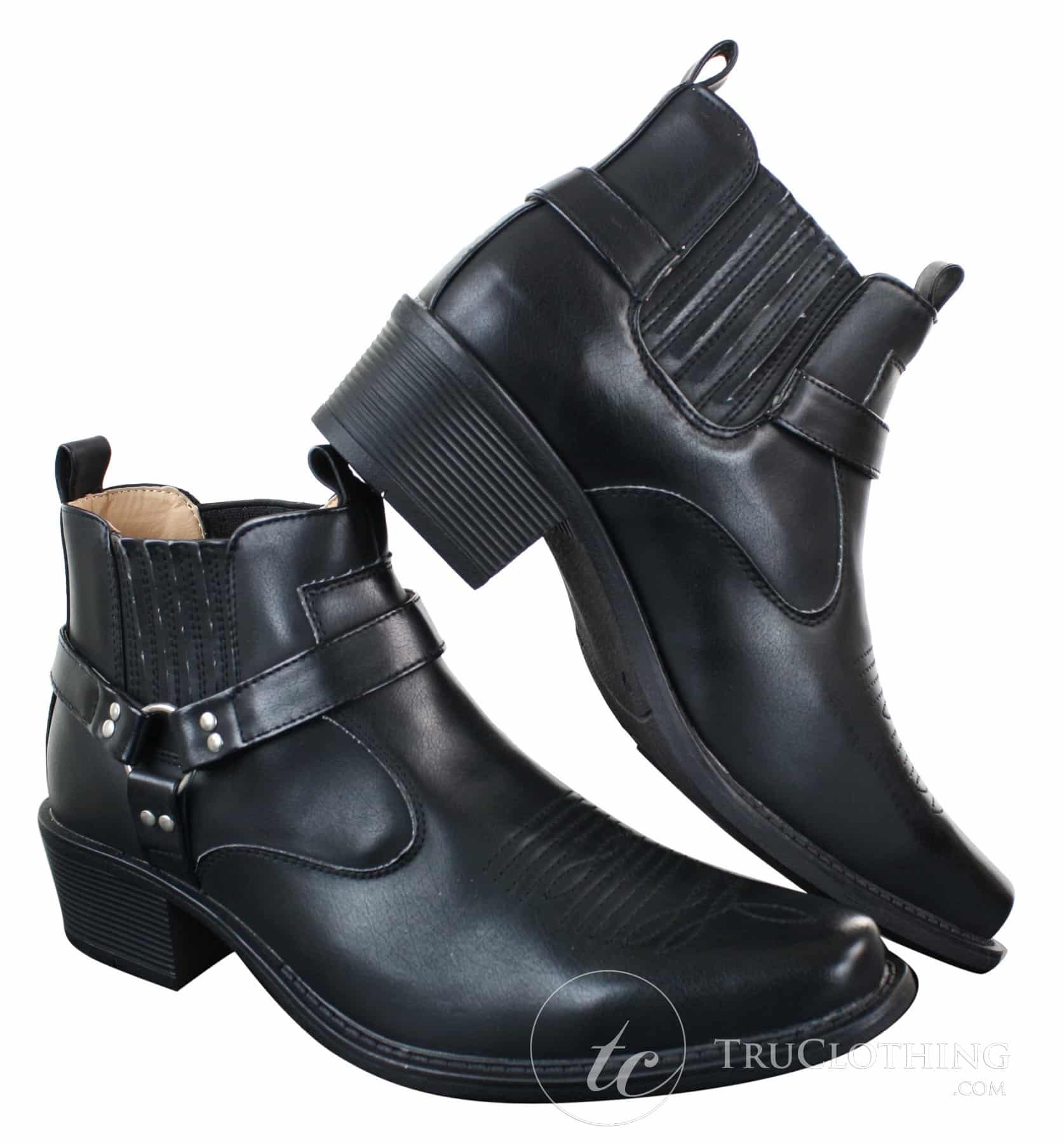 Botas tobilleras de cuero para hombre CLASSIQUE MBO 3136, color marrón claro y negro, estilo vaquero western con hebilla.